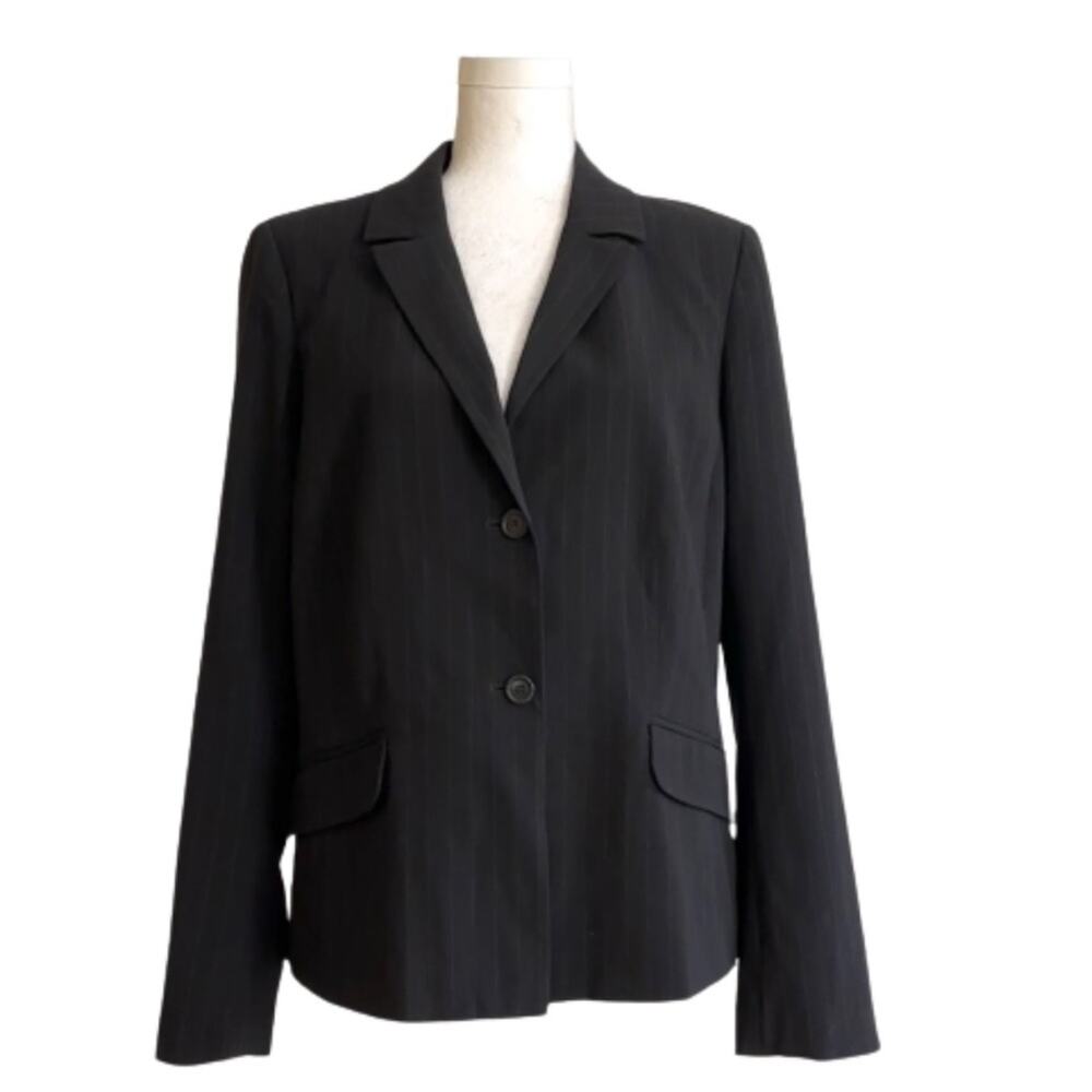 Parellel Blazer Jacket Black Brown Pinstriped Button Front Career Office Size 14